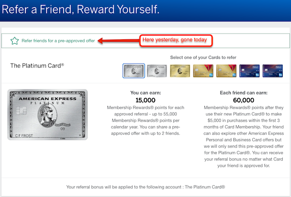amex preapproved referrals