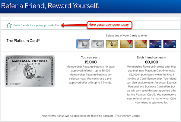 Amex Pre-Approved Referrals: Dead Already? – milenomics